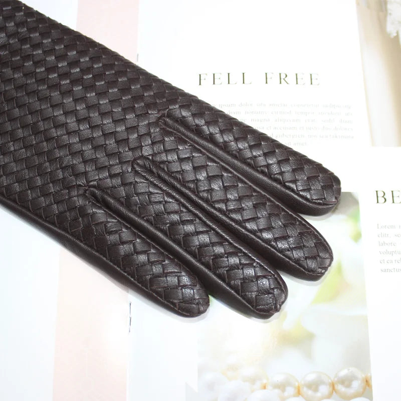 New women's sheepskin gloves with touch screen ability woven warmth and high-end knitted lining for luxe driving style