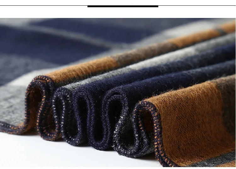 sophisticated cashmere blend warm plaid men's Scarf for winter, casual-business look perfect Gift