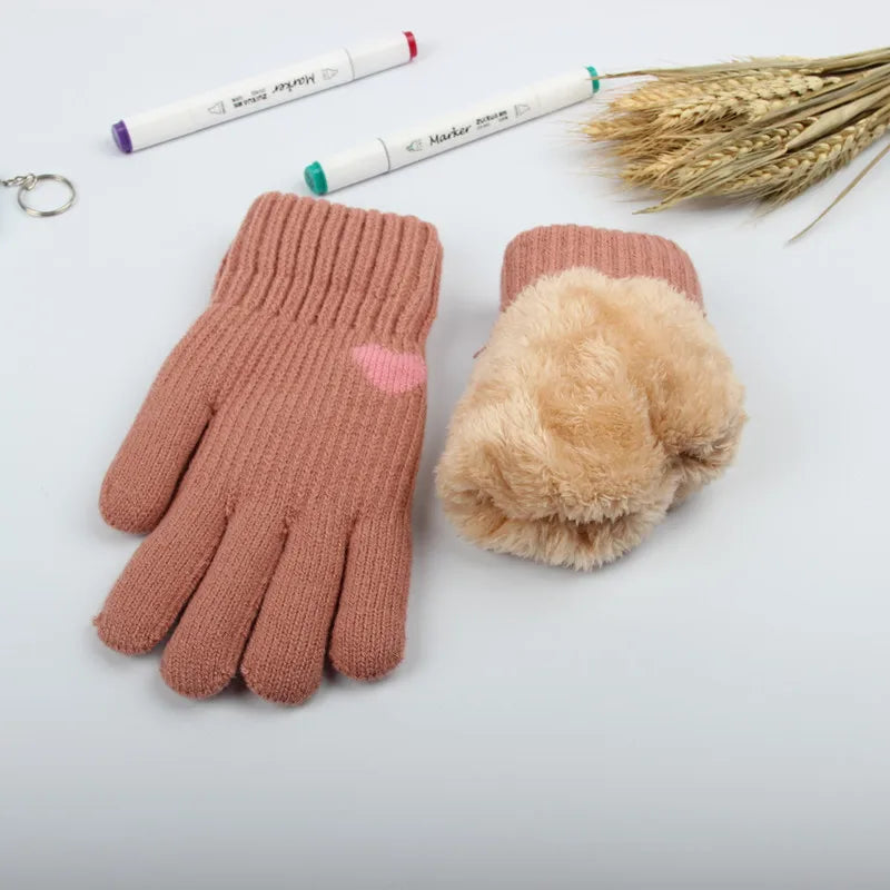 Winter warmth with cat and bird printed thermal knitted cashmere feel gloves - energize your cold days with cozy comfort women or teens girls gloves