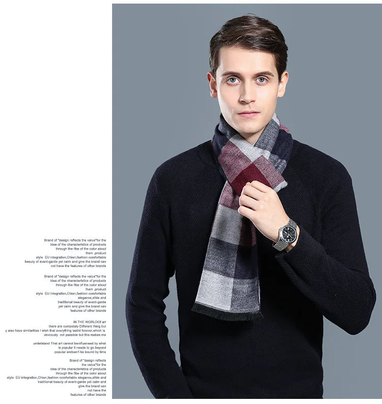 sophisticated cashmere blend warm plaid men's Scarf for winter, casual-business look perfect Gift