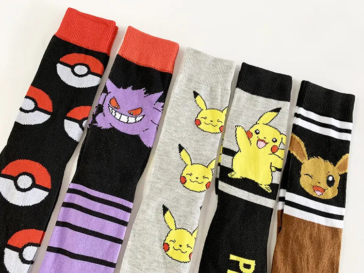 Anime-inspired Gengar & Pikachu pokemon socks for kids men women