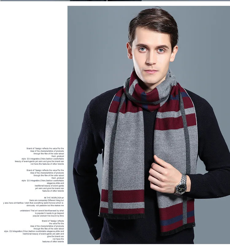 sophisticated cashmere blend warm plaid men's Scarf for winter, casual-business look perfect Gift