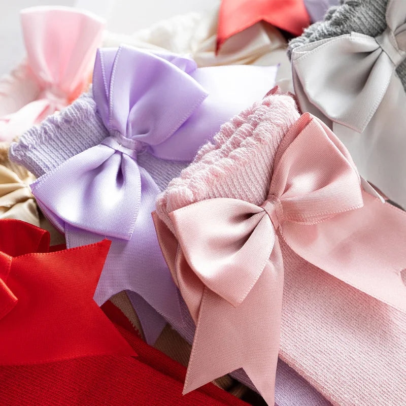 Warm & cute winter autumn kids knee high socks with big bow for 0-5 years