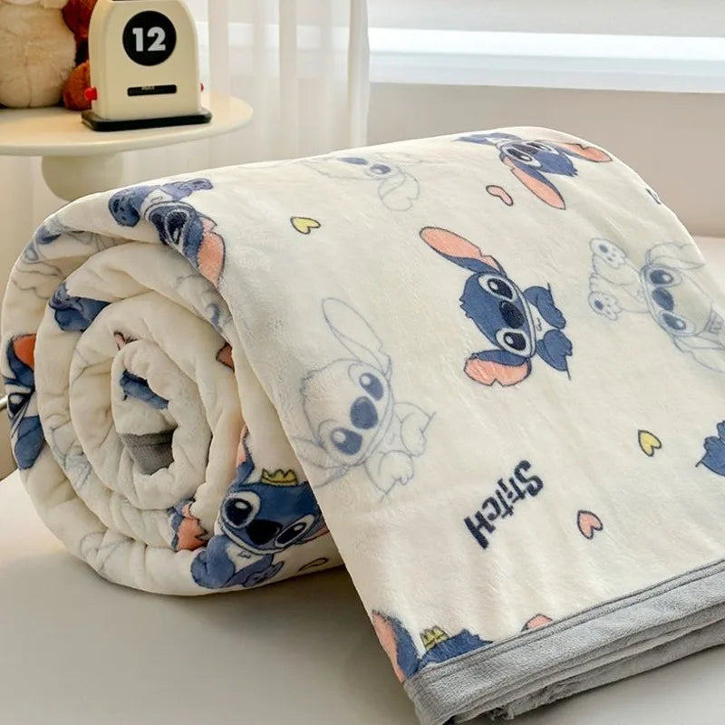 Disney Stitch plush blanket - soft coral fleece throw - kids blanket anime