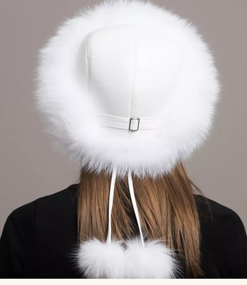 Natural Fox Fur Winter Hat with Earmuffs Fashionable Warmth for Women