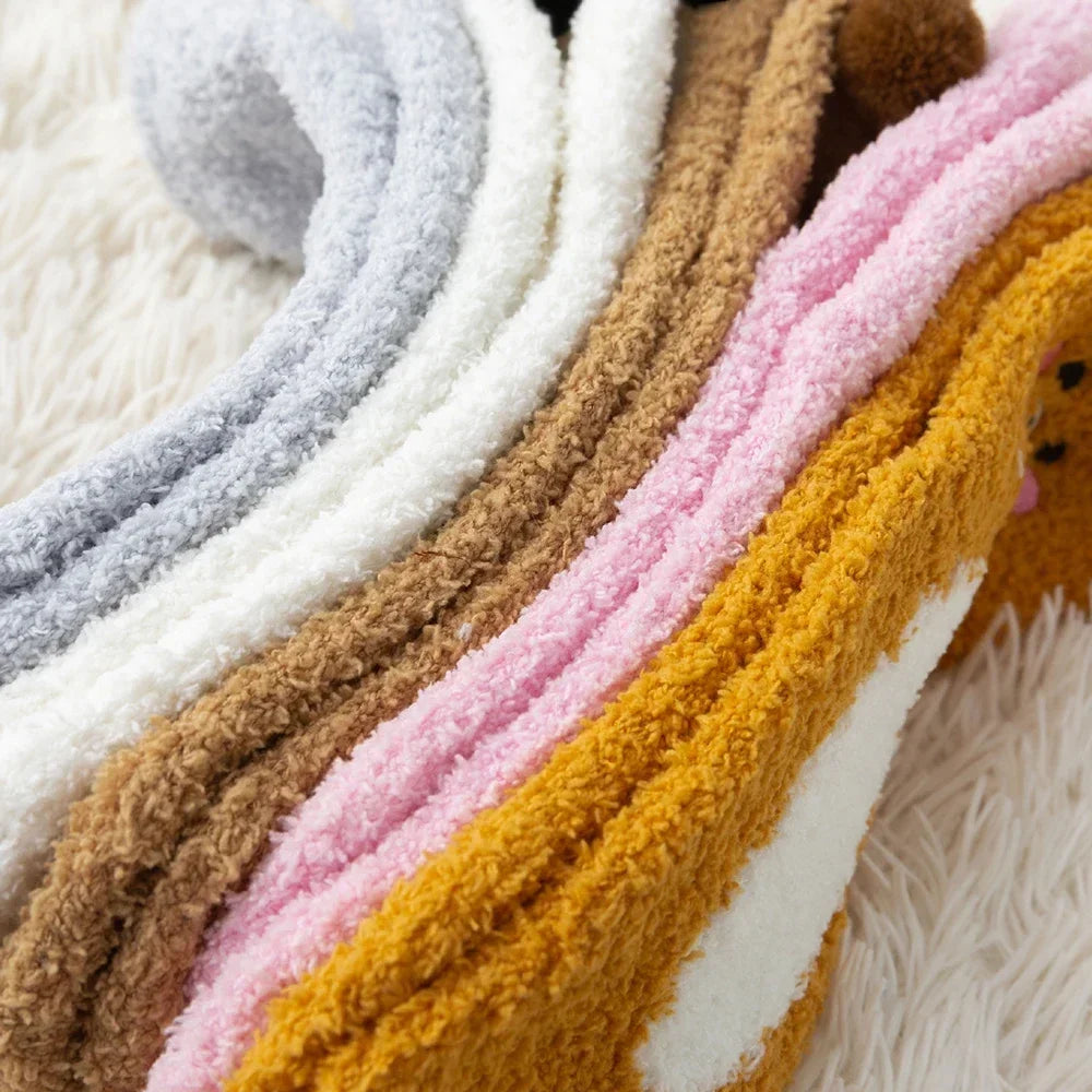 2 Pairs Cartoon Animal Cute Fuzzy Fleece Furry Warm Socks for Women