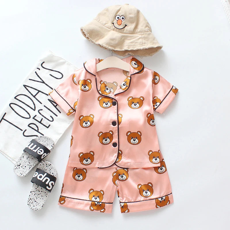 Toddler baby kids silk satin pajamas pyjamas set sleepwear suit boys girls sleep two piece set autumn kids loungewear