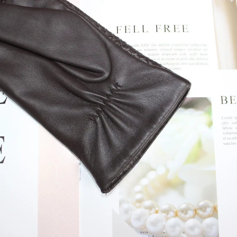 New women's sheepskin gloves with touch screen ability woven warmth and high-end knitted lining for luxe driving style
