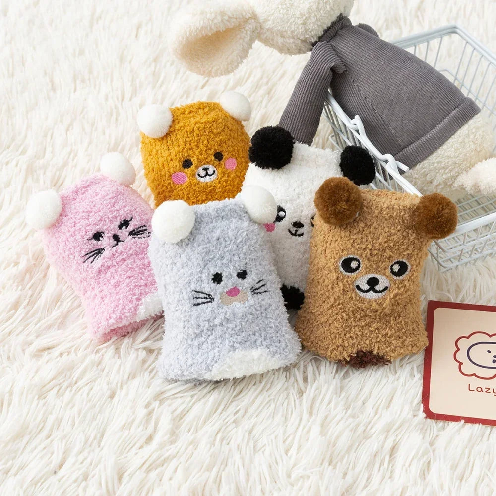 2 Pairs Cartoon Animal Cute Fuzzy Fleece Furry Warm Socks for Women