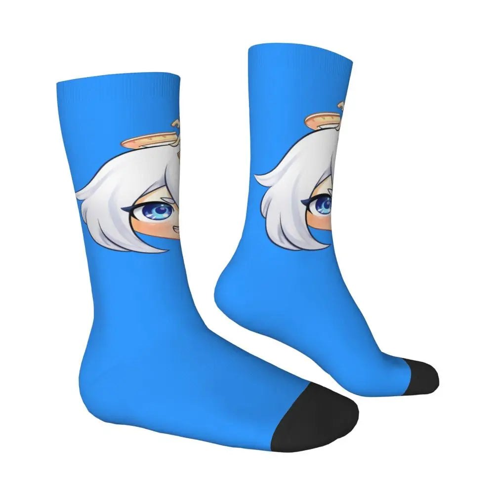 Chibi paimon Genshin anime impact unisex happy Socks from cotton blend for A Year-Round Delight for Fans