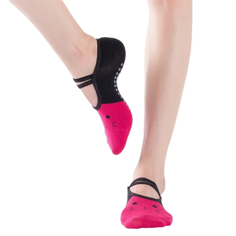 Graceful cute women's yoga socks new silicone anti-slip ballet pilates socks with backless breathable design and elegant bandage detail