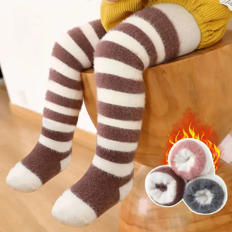 Winter cute warm soft plush baby knee high socks for cozy little feet (0-3 years)