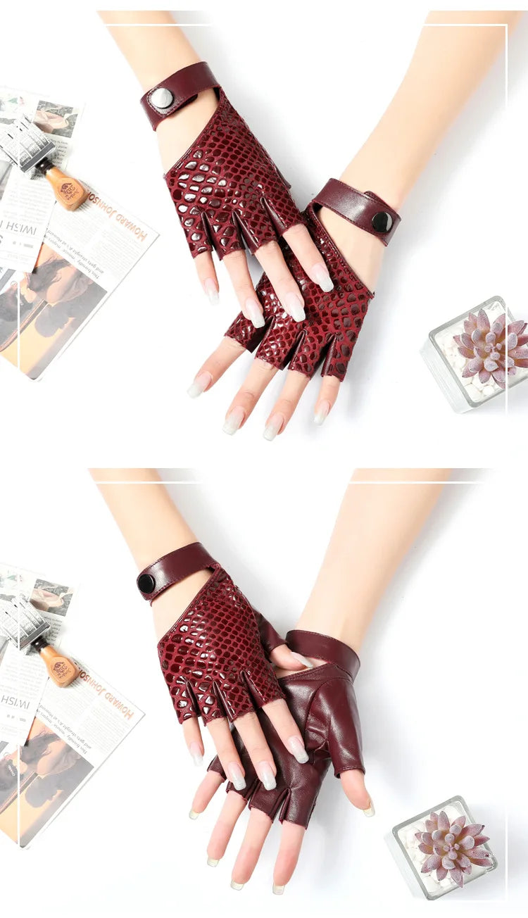 Gants mi-doigts en cuir urbain chic et nerveux pour femmes - fitness, sport, mode danse - dames conduite sans doigts, course, gants de moto moufles
