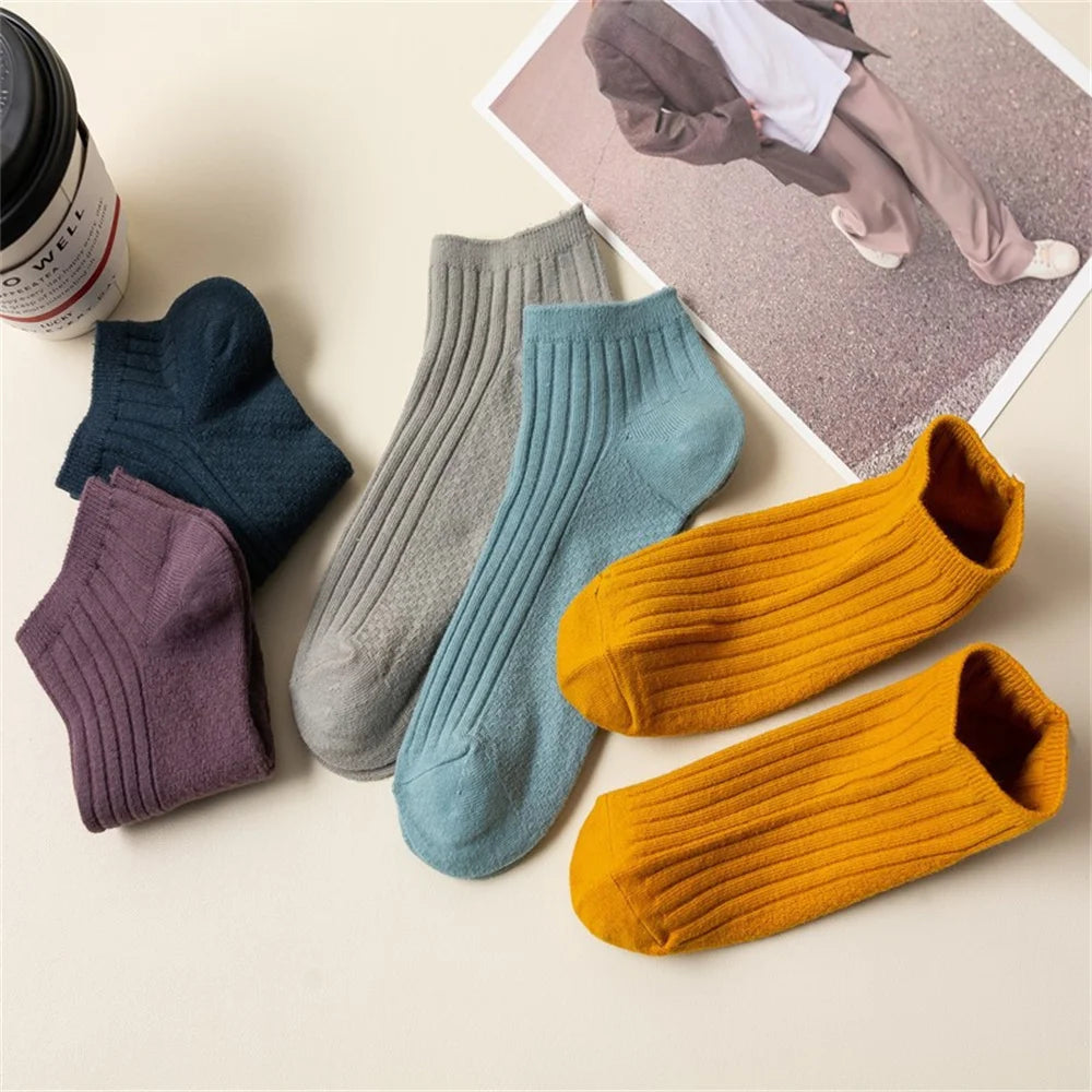 Premium ribbed cotton socks set of 5 pairs of high-quality short low tube sports socks for men and women
