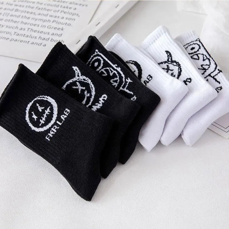 8 pairs/ sets socks men's Black And White Socks with cartoon long tube Comfortable Breathable CHRLEISURE