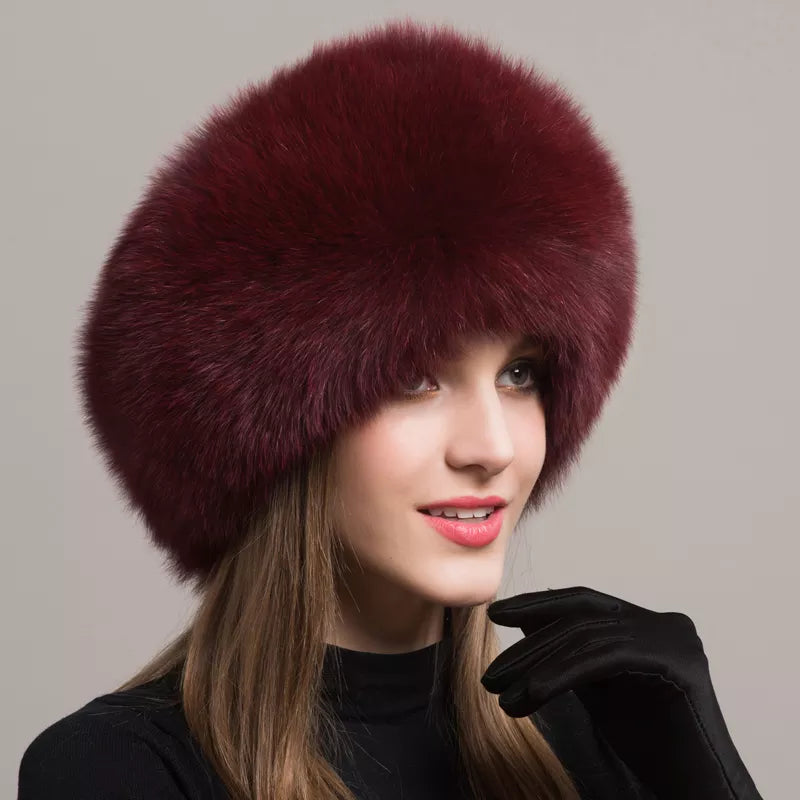 Natural Fox Fur Winter Hat with Earmuffs Fashionable Warmth for Women