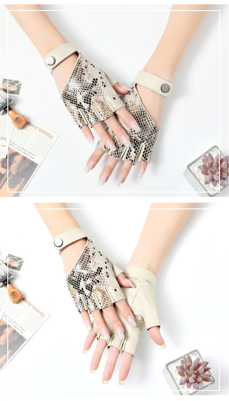 Gants mi-doigts en cuir urbain chic et nerveux pour femmes - fitness, sport, mode danse - dames conduite sans doigts, course, gants de moto moufles