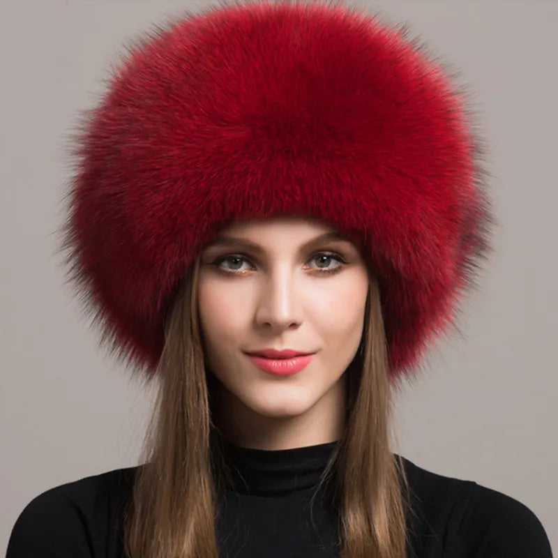 Natural Fox Fur Winter Hat with Earmuffs Fashionable Warmth for Women