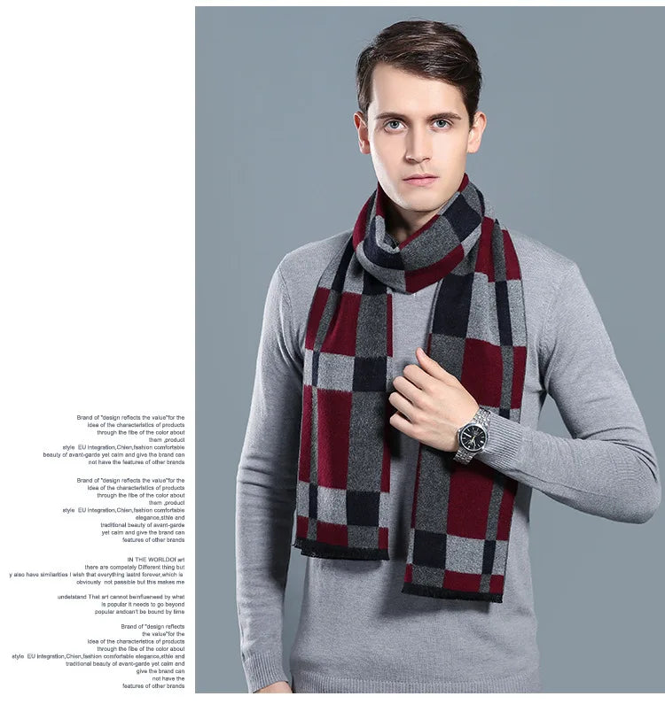sophisticated cashmere blend warm plaid men's Scarf for winter, casual-business look perfect Gift