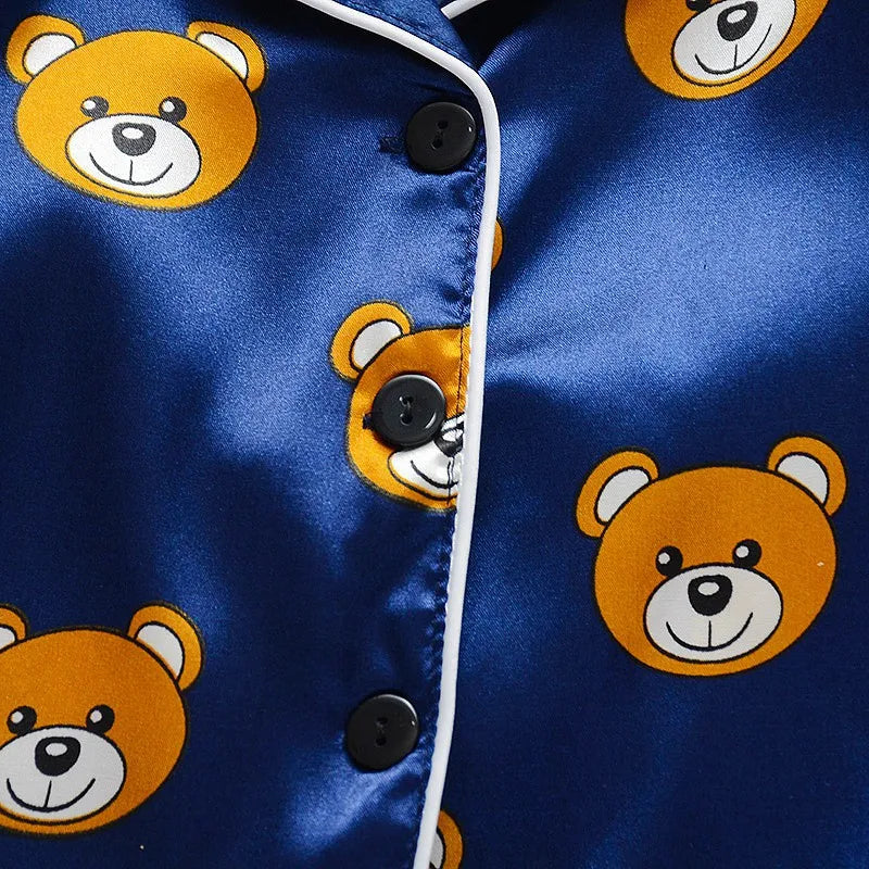 Toddler baby kids silk satin pajamas pyjamas set sleepwear suit boys girls sleep two piece set autumn kids loungewear