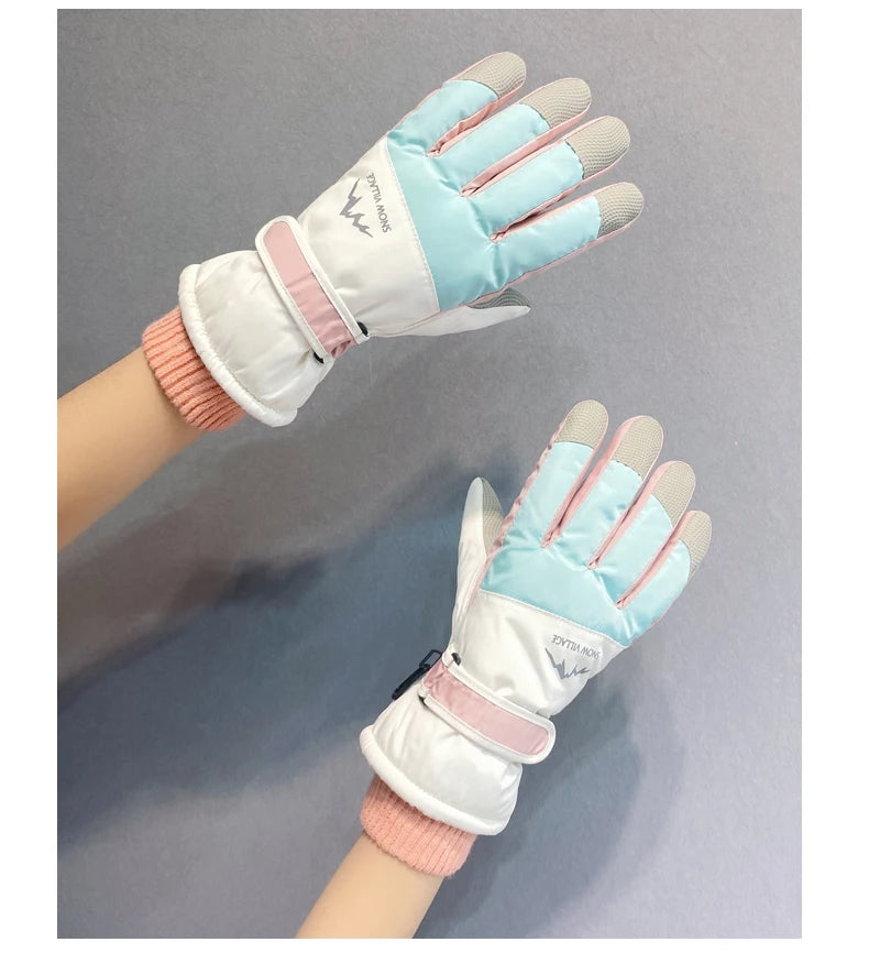 Women's waterproof skiing gloves for all-finger warmth with pu wool, touch screen compatibility - ideal for skiing, snowboarding, winter adventures, motorcycle, bicycle, and snow-infused fun