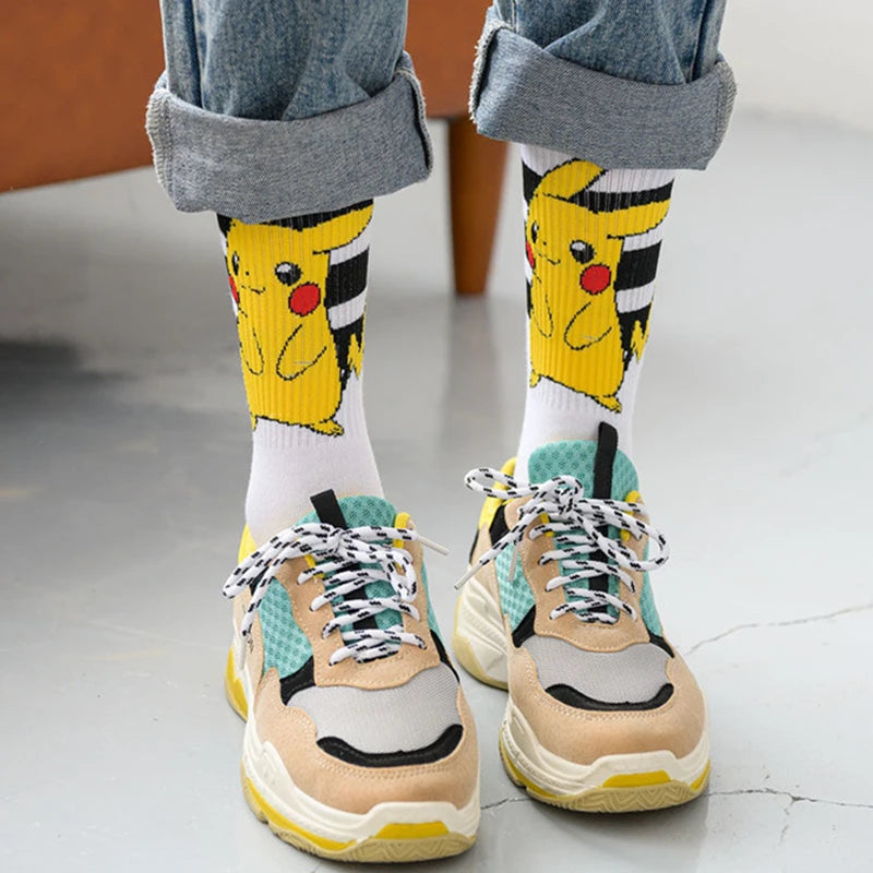 Pikachu & Friends cartoon anime socks for men and women ankle socks with Charmander Kawaii Winter Cotton