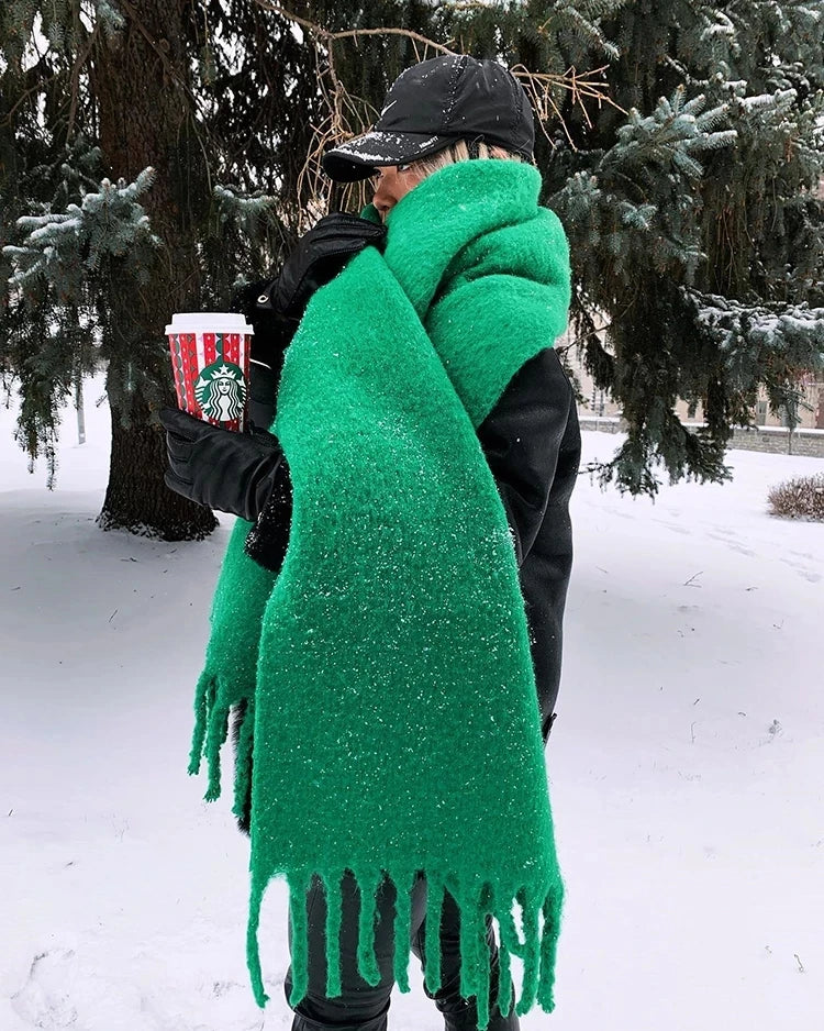 Écharpe pashmina longue à pampilles de couleur unie, châle épais et chaud pour femmes
