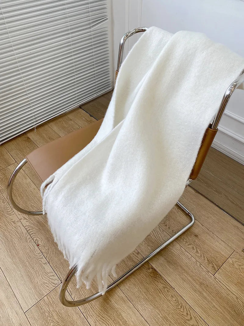 Écharpe pashmina longue à pampilles de couleur unie, châle épais et chaud pour femmes
