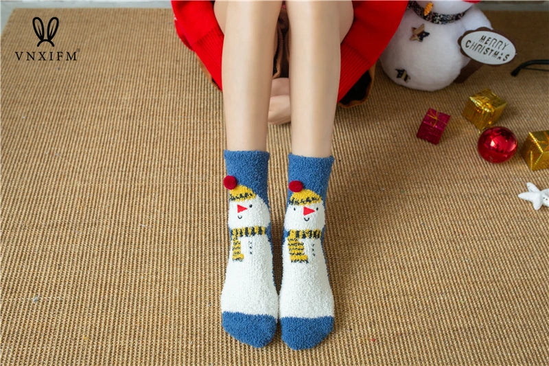 Cute animal Christmas socks with 3d fluffy coral velvet, thick and warm winter gift for women