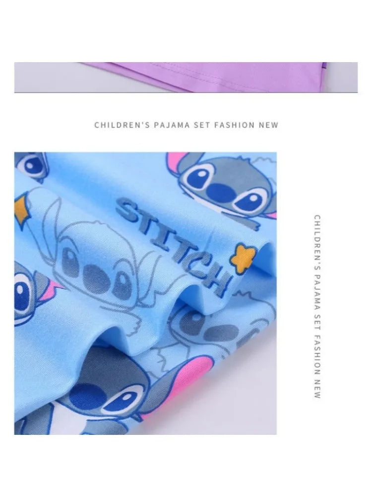 New Disney Stitch pajamas cotton children pyjamas for boys and girls set, Kids home wear, travel casual sleepwear suit.