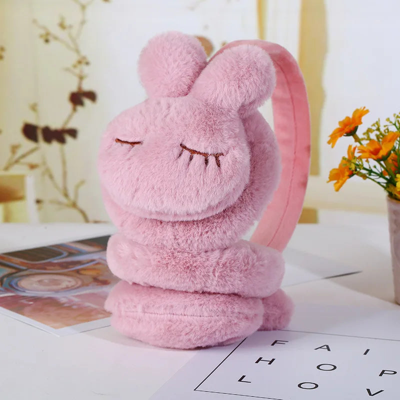 Cute cartoon kids rabbit earlap earmuffs headband to stay cozy with winter outdoor warmth! plush, thick, and soft earmuff - adjustable ear cover accessories for fashionable girls