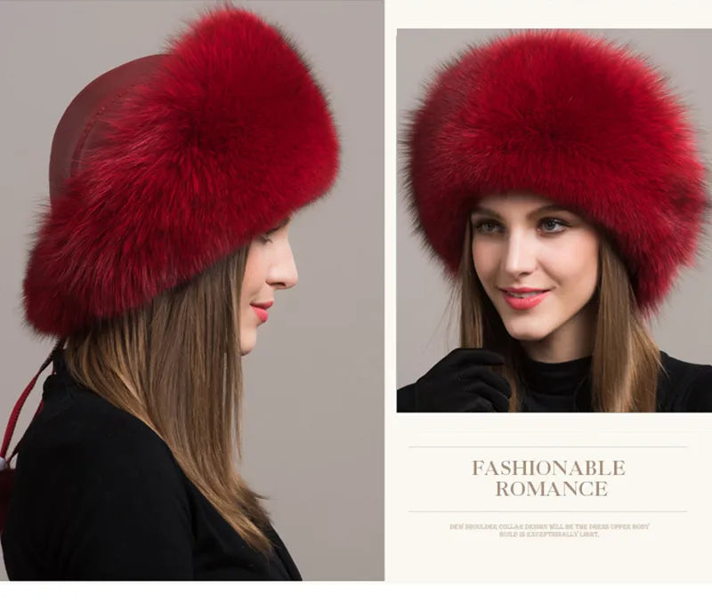 Natural Fox Fur Winter Hat with Earmuffs Fashionable Warmth for Women