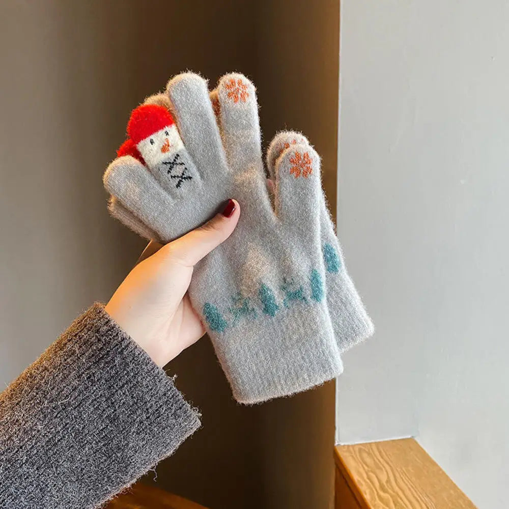 Winter warmthwith cat and bird printed thermal knitted cashmere feel gloves - energize your cold days with cozy comfort women or teens girls gloves