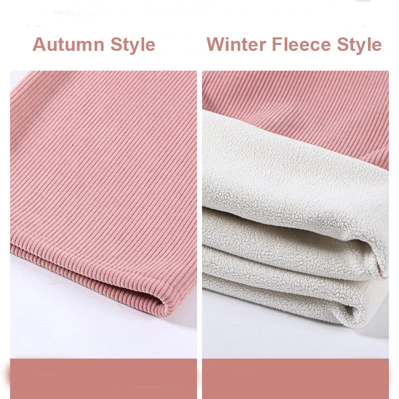 Women's Long Fleece-Lined Pants for autumn and winter. Featuring a flattering high waist and wide-leg silhouette, these pants offer both warmth and timeless elegance