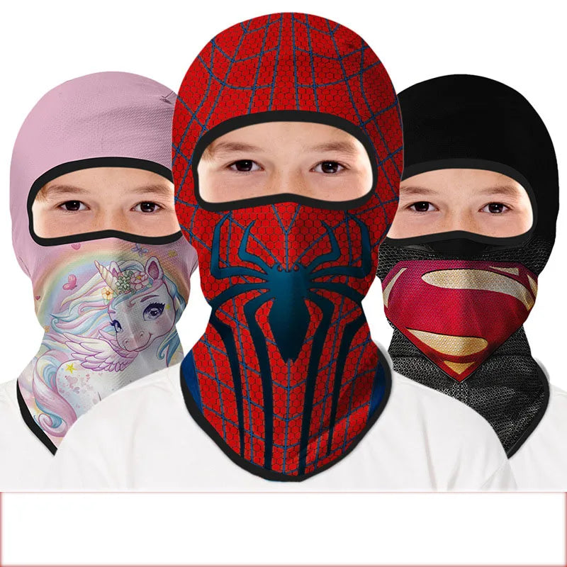 Cartoon superhero spiderman superman unicorn balaclava Kids full face cover snow -skiing mask windproof scarf hat neck warmer Cycling Headgear