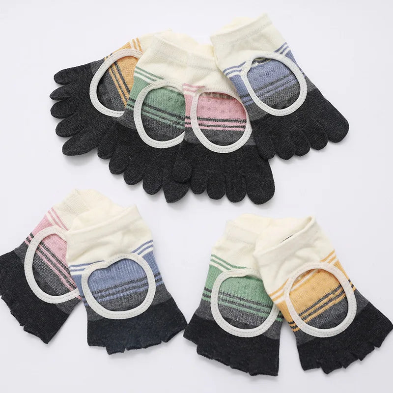 Luxurious silicone non-slip cotton yoga socks for women 5 toes to elevate your practice with style and comfort