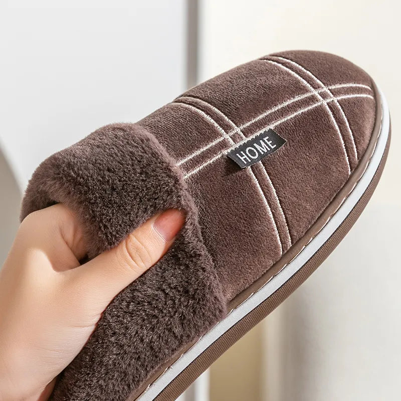Memory foam plaid house slippers for men for winter warmth, non-slip comfort
