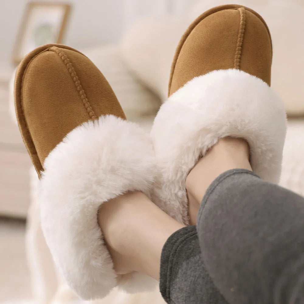 Suede Fur Slides warm winter slipers Luxury Comfort for Women brown grey beige black colours available great gift!