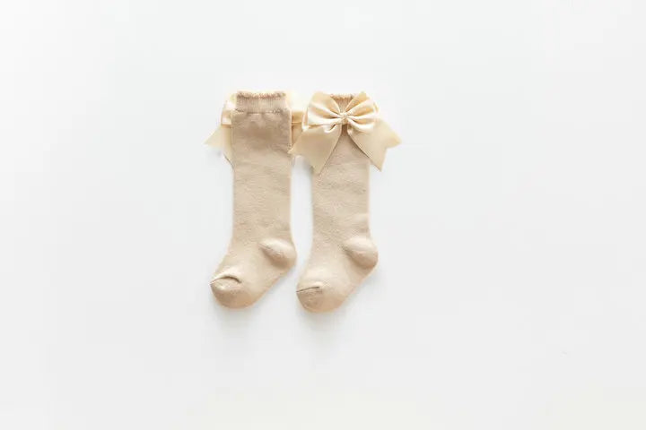 Warm & cute winter autumn kids knee high socks with big bow for 0-5 years