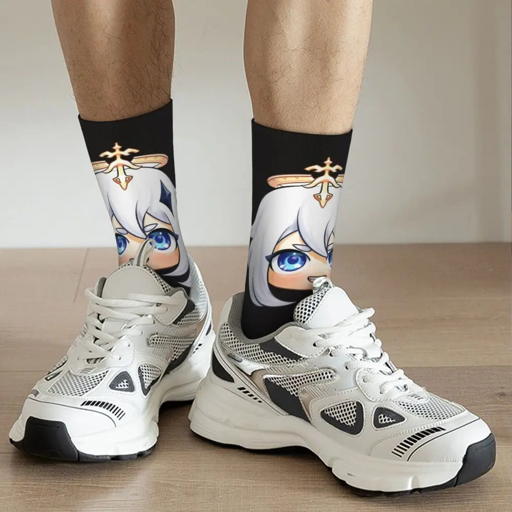 Chibi paimon Genshin anime impact unisex happy Socks from cotton blend for A Year-Round Delight for Fans