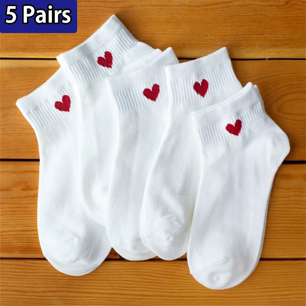 Charmant coeur coton mélangé chaussettes ensemble pf 5 paires de chaussettes de bateau à tube bas de mode d'été pour femmes
