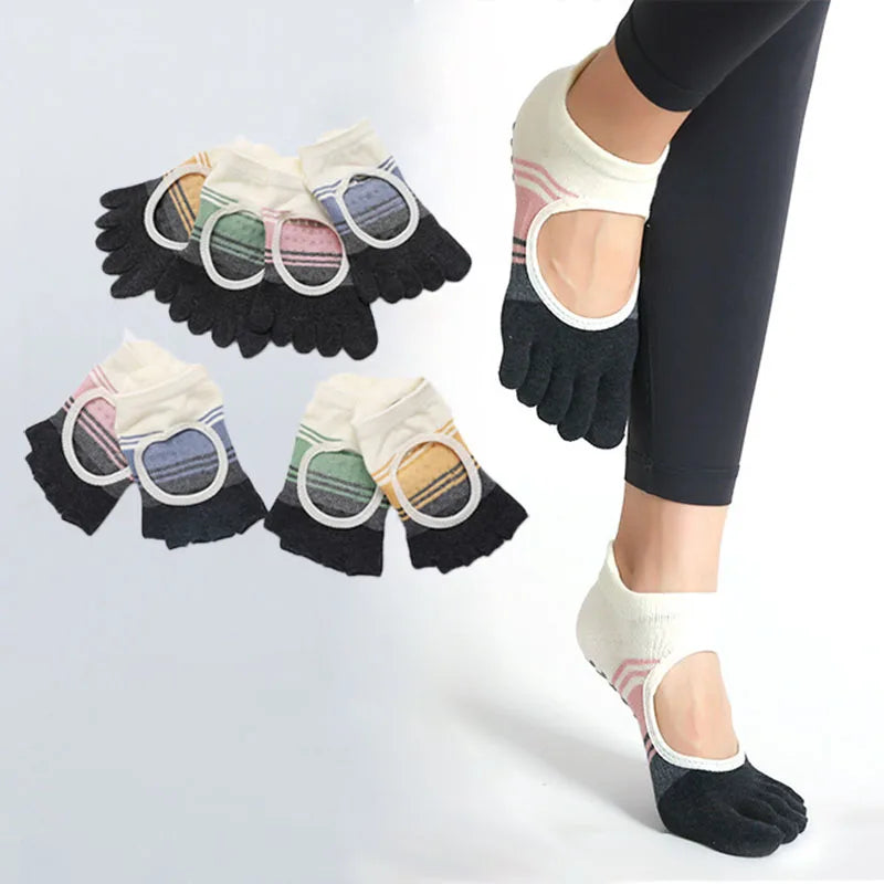 Luxurious silicone non-slip cotton yoga socks for women 5 toes to elevate your practice with style and comfort