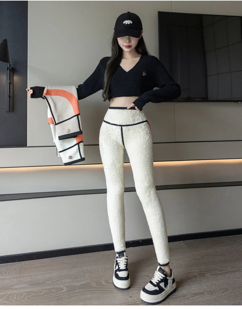 Extra thick lamb velvet shark leggings - women's high waist butt lifter black thermal fleece warm leggings for autumn winter
