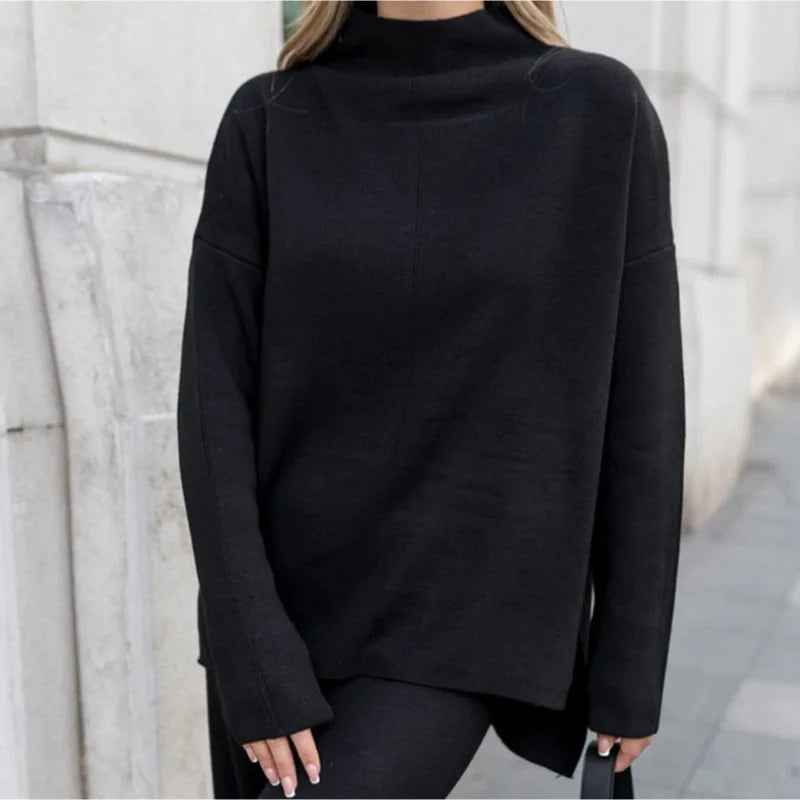 Knitted 2 piece turtleneck sweater wide leg pants sleepwear set women loungewear indoors cozy outfit