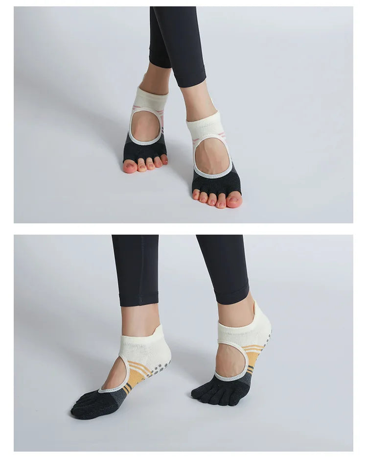Luxurious silicone non-slip cotton yoga socks for women 5 toes to elevate your practice with style and comfort