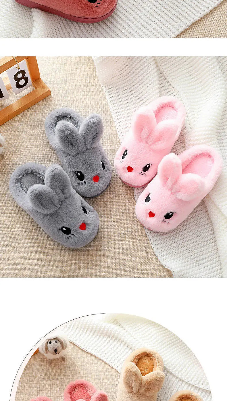 Pantoufles d'hiver chaudes et douces en fourrure de lapin mignon pour enfants, taille 24-35eur