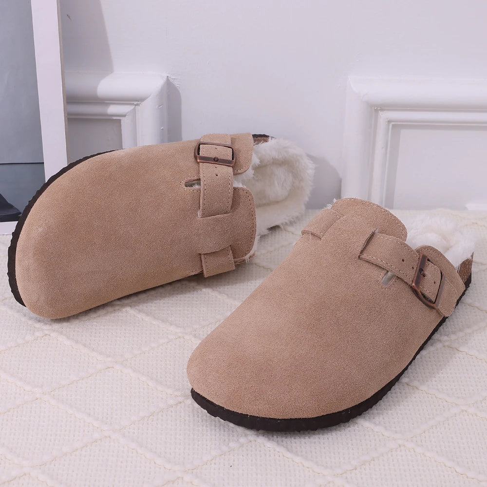 Winter com warm fur clogs for women luxurious cork mules and fuzzy slippers with short plush, perfect indoor-outdoor warmth and style