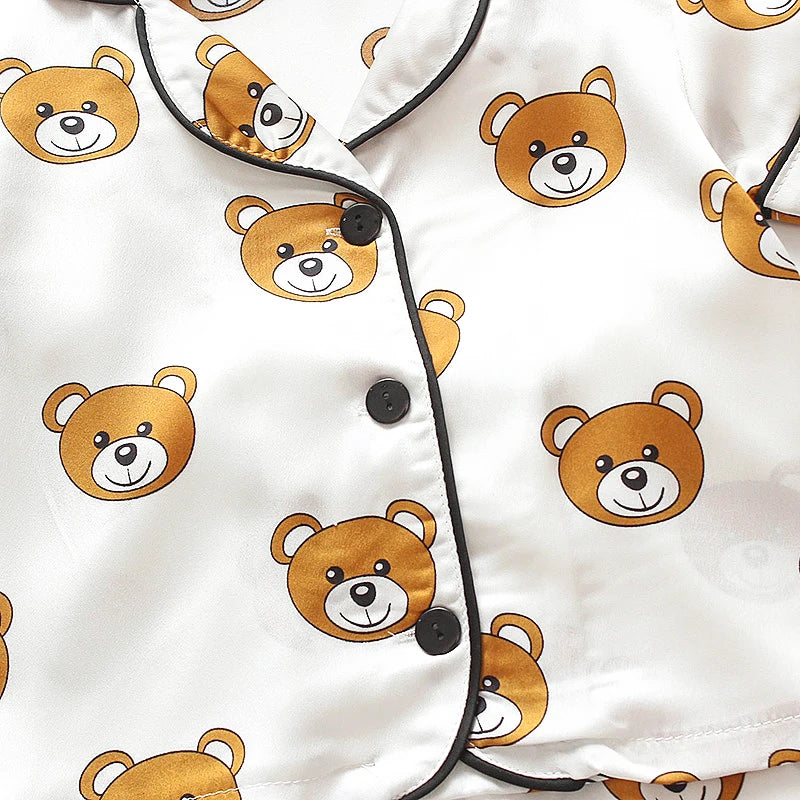 Toddler baby kids silk satin pajamas pyjamas set sleepwear suit boys girls sleep two piece set autumn kids loungewear