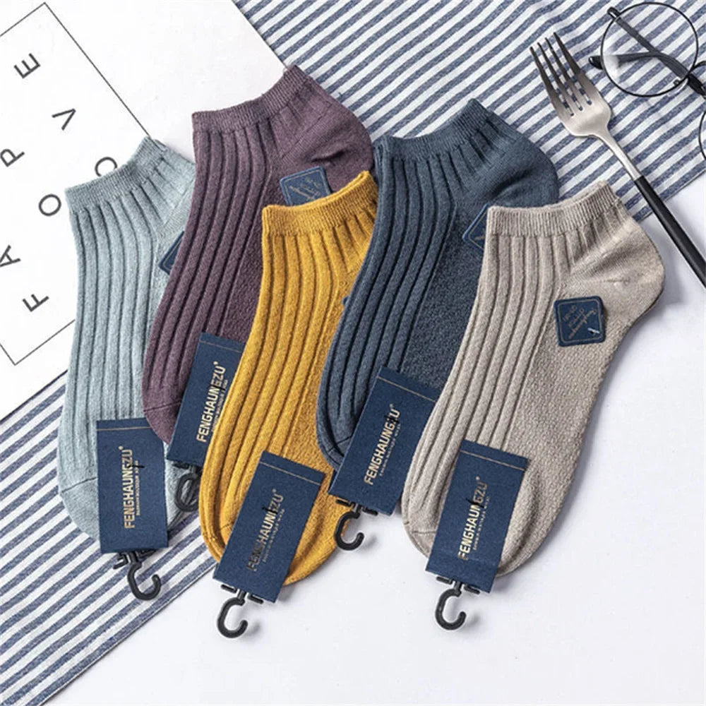 Premium ribbed cotton socks set of 5 pairs of high-quality short low tube sports socks for men and women