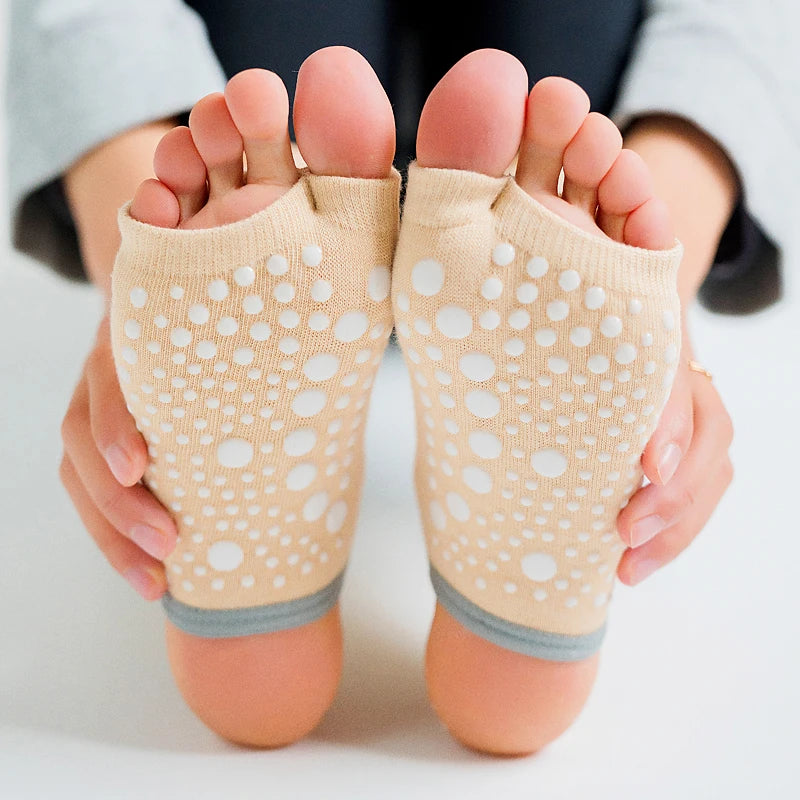 Hot two-toe elegant yoga pilates socks with silicone for non-slip grips and quick-dry comfort in yoga sessions, ballet, and dance – perfect fit for women's fitness